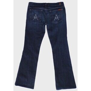 7 For All Mankind "A" Pocket Women's White Stitch Dark Wash Flare Jean 32